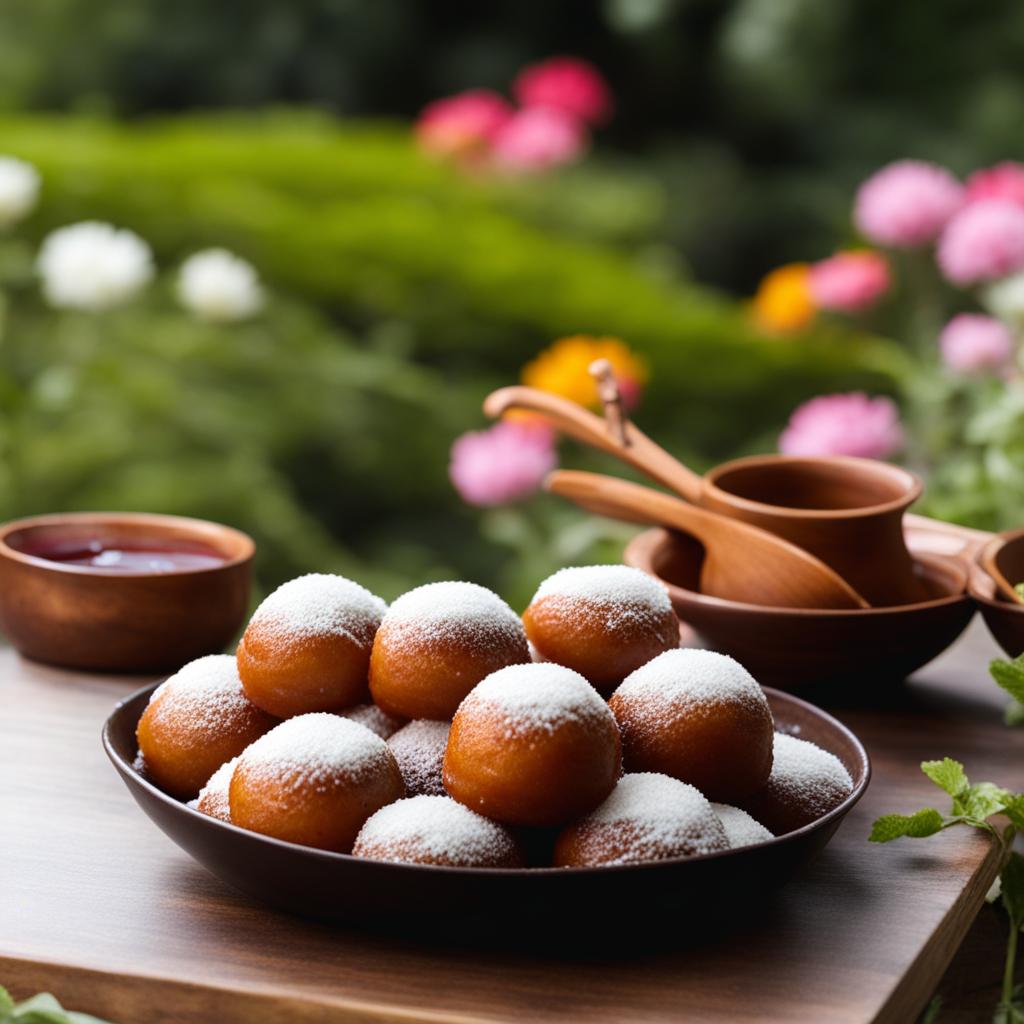 gulab jamun, indian sweet dumplings, indulged in a charming garden in istanbul. 