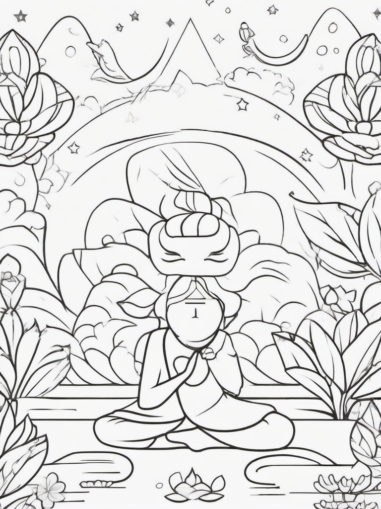 Kawaii Yoga Coloring Pages - Adorable Characters Doing Yoga Poses  minimal black outline printable sheet, coloring page