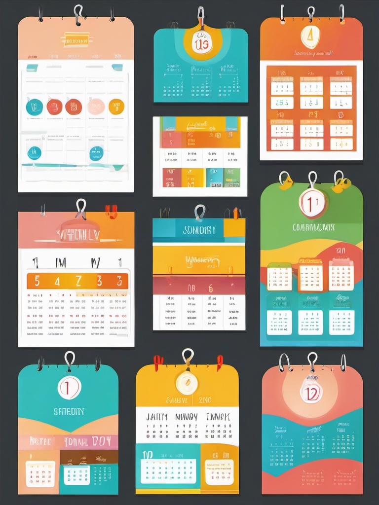 Calendar clipart - family calendar with activities planned  color,minimalist,vector clipart