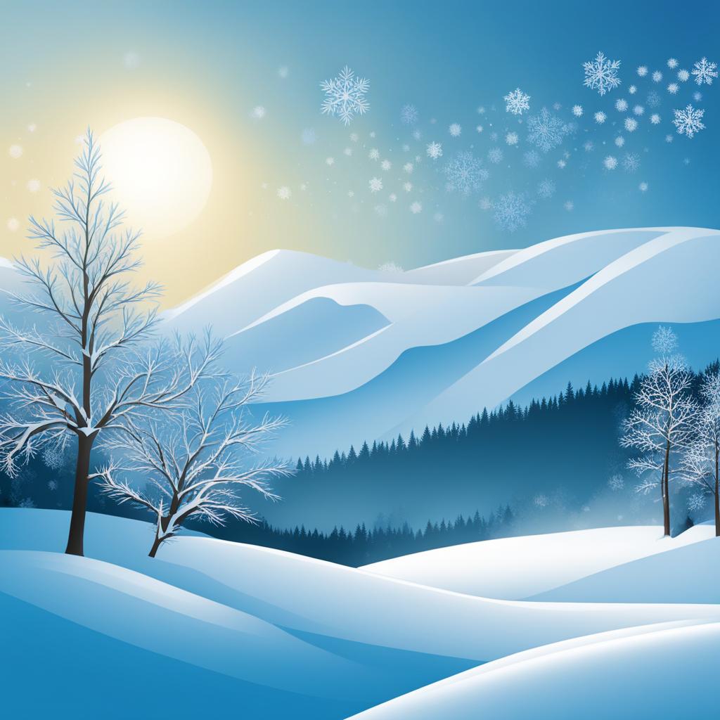 winter clipart: winter snowflake falling softly on a serene landscape. 