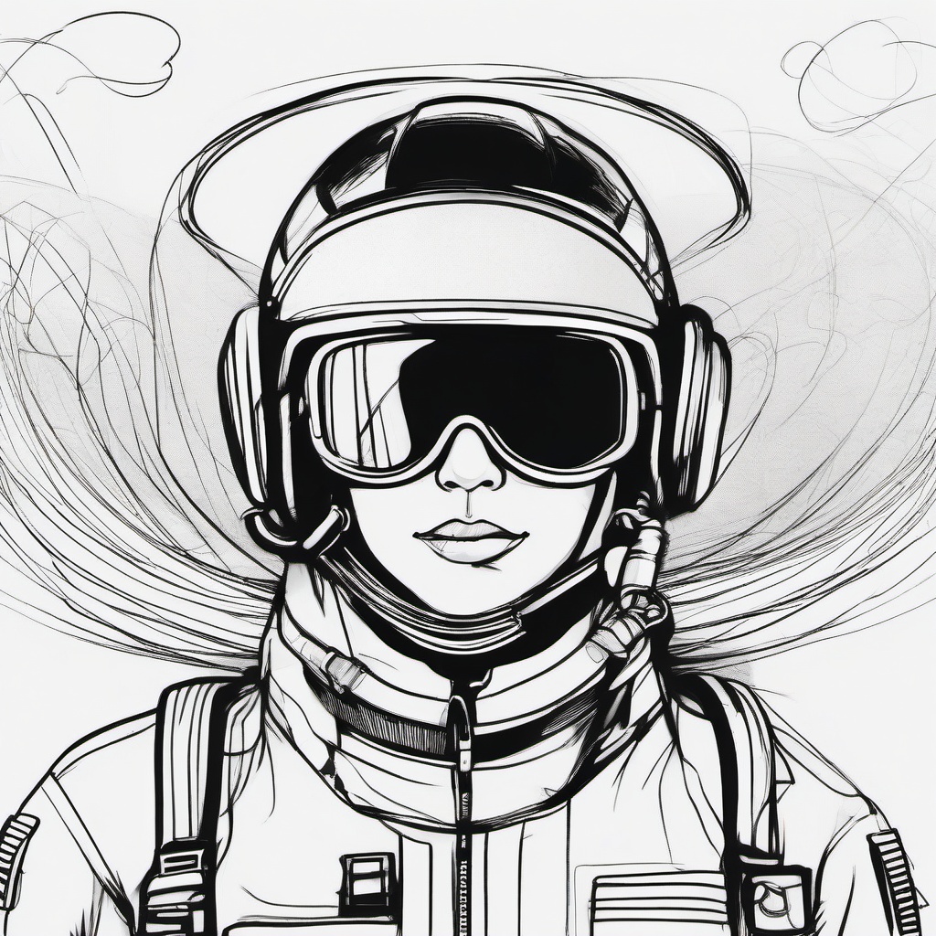 drawing of pilot  minimal rough scribbles,doodles,black and white