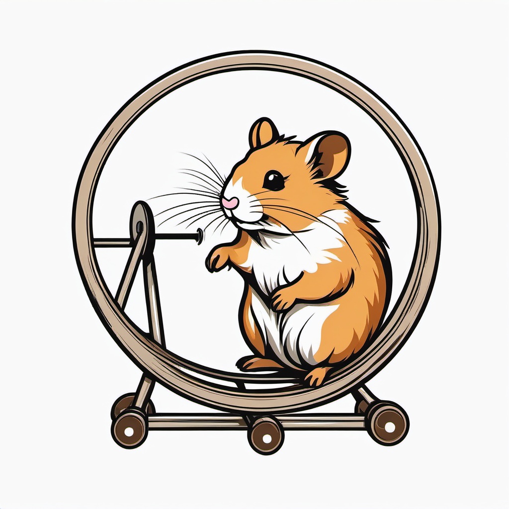 Hamster Tattoo - Cute hamster spinning in an exercise wheel, emblem of curiosity  few color tattoo design, simple line art, design clean white background