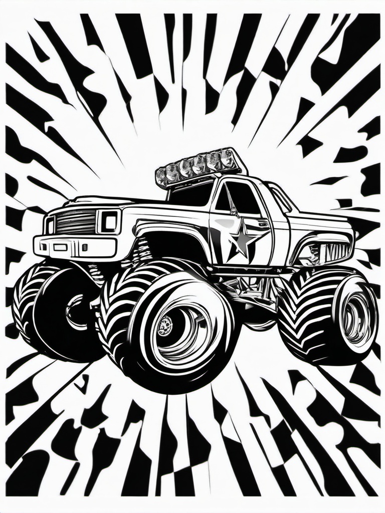 Monster Truck with Star Design Coloring Pages - Trucks Adorned with Stars and Stripes  minimal black outline printable sheet, coloring page