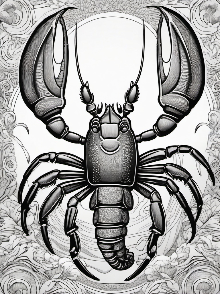 Lobster Coloring Page - Deep Sea Claw Creature  black outline printable coloring page