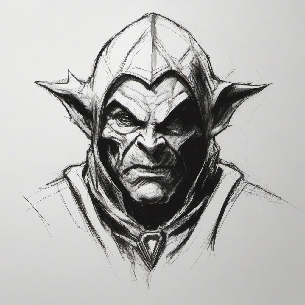 drawing of a hobgoblin  minimal rough sketch scribbles,doodles,black and white