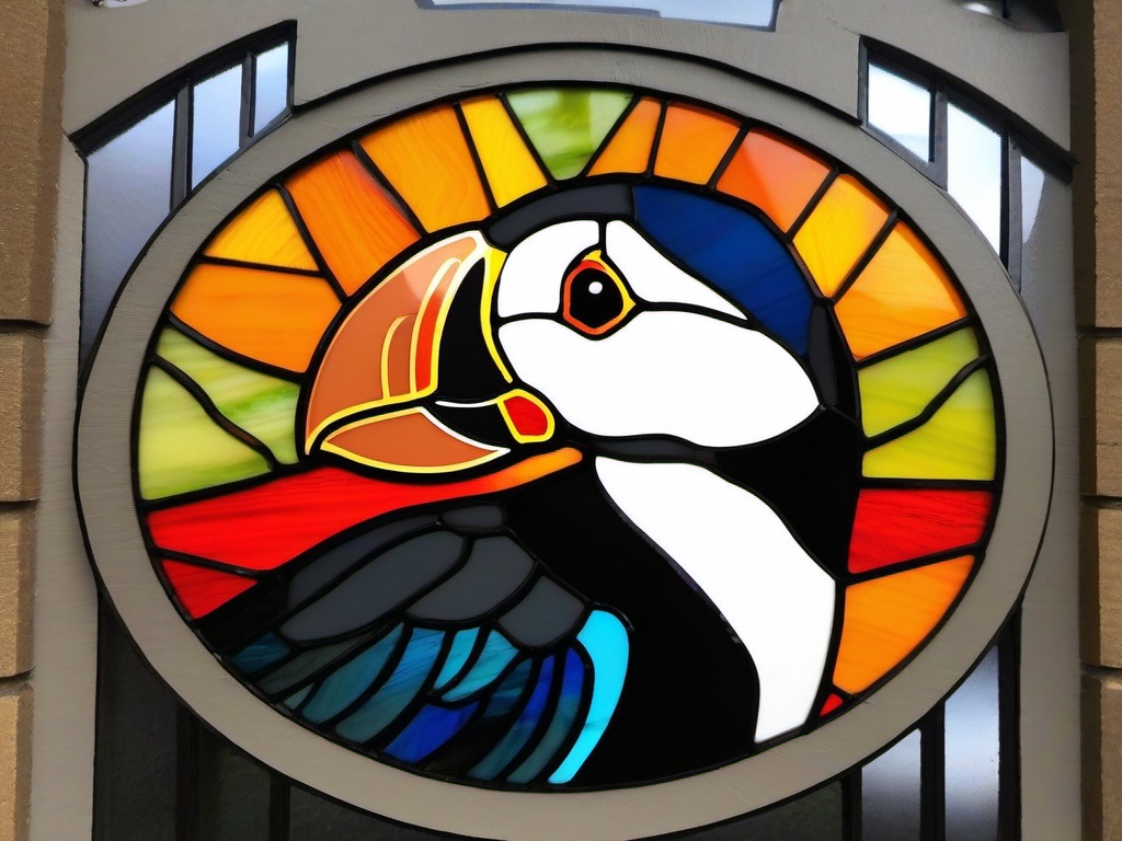 Stained Glass Puffin - Puffin with colorful beak  