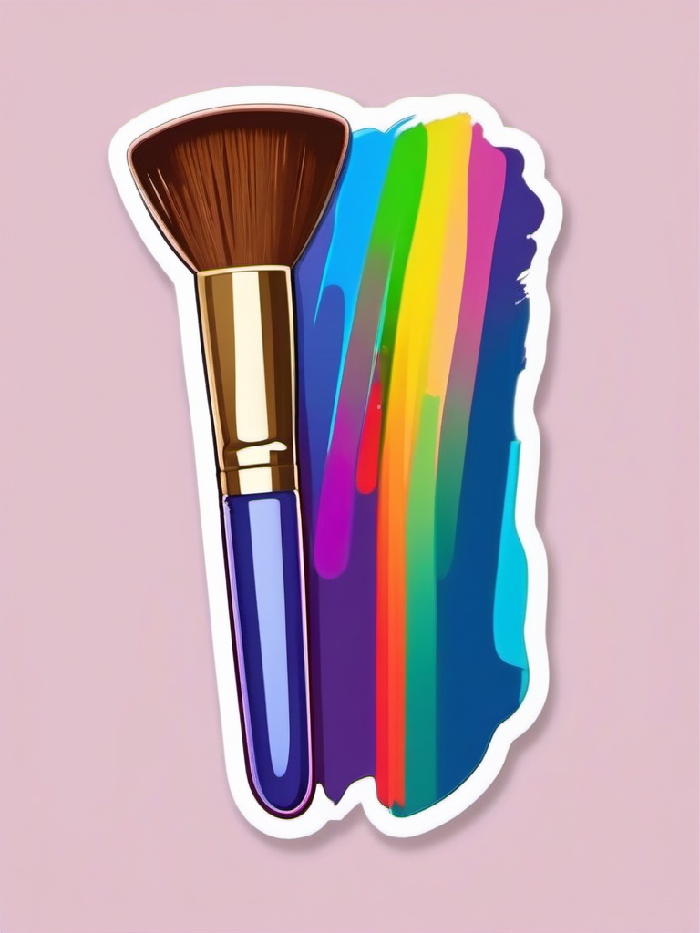 Palette with Rainbow Brush Sticker - Palette with a rainbow-colored paintbrush, ,vector color sticker art,minimal