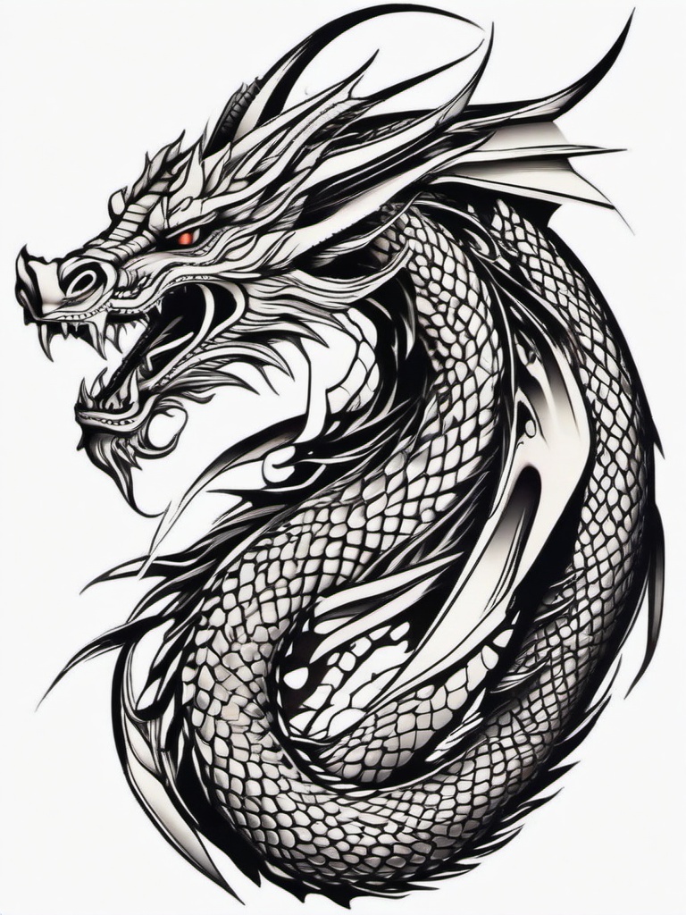 Huge Dragon Tattoo - Massive and impressive dragon tattoo design.  simple color tattoo,minimalist,white background