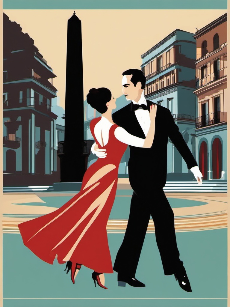 Buenos Aires clipart - Obelisco and Tango dancers in Argentina,  color vector clipart