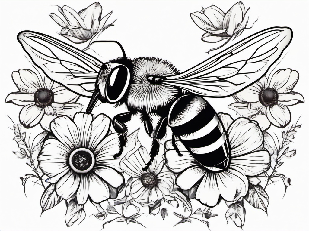 daisy and bee tattoo  vector tattoo design