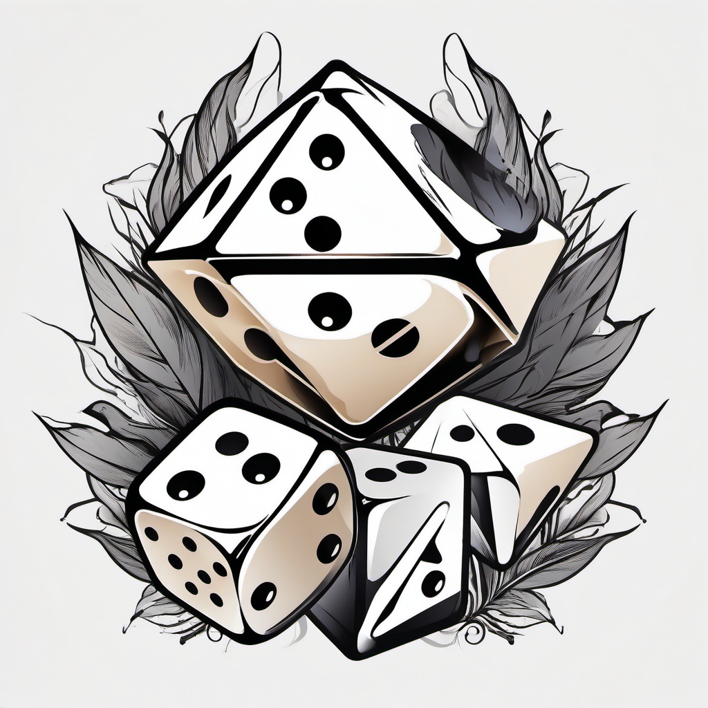 DnD Dice Tattoo-Creative and playful tattoo featuring Dungeons and Dragons dice, perfect for fans of tabletop gaming.  simple color tattoo,white background