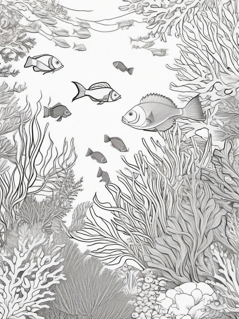 Fish Coloring Pages - Fish swimming through a coral garden  simple coloring pages