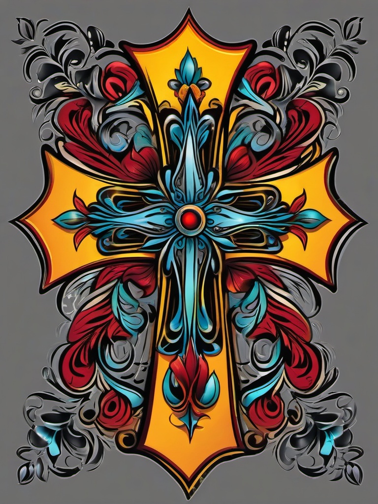 chicano cross tattoo  simple vector color tattoo