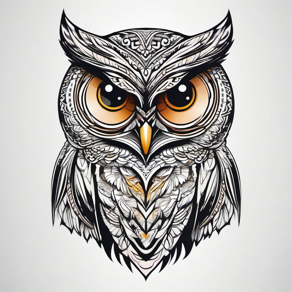 Tattoo of a Owl - Express your love for owls with a beautifully crafted tattoo.  simple color tattoo,vector style,white background