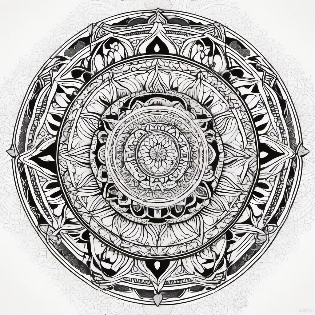 Mandala of Destiny - Discover the intricate patterns of fate with a mandala-inspired tattoo of destiny.  outline color tattoo,minimal,white background