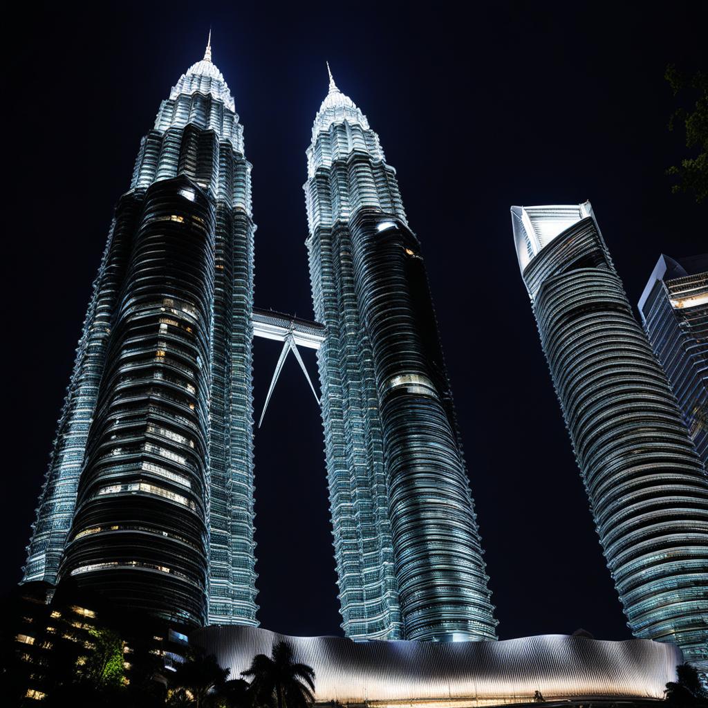 petronas towers at night - illuminate the petronas twin towers in kuala lumpur, malaysia, lit up against the night sky. 