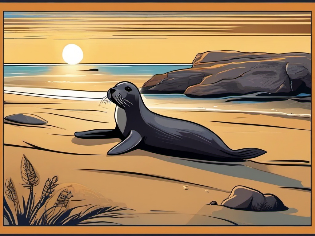 Seal cartoon - Seal basking on a sunlit beach  