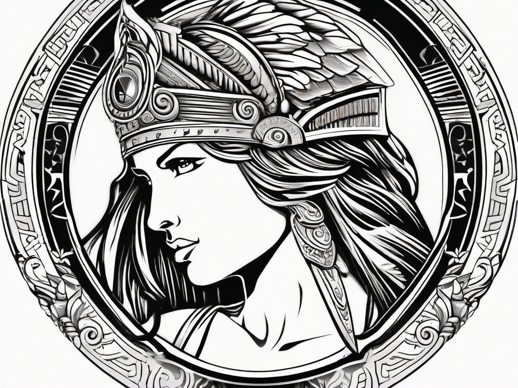 Athena Tattoo Design-Intricate and artistic tattoo design featuring Athena, the Greek goddess of wisdom, warfare, and civilization.  simple color vector tattoo