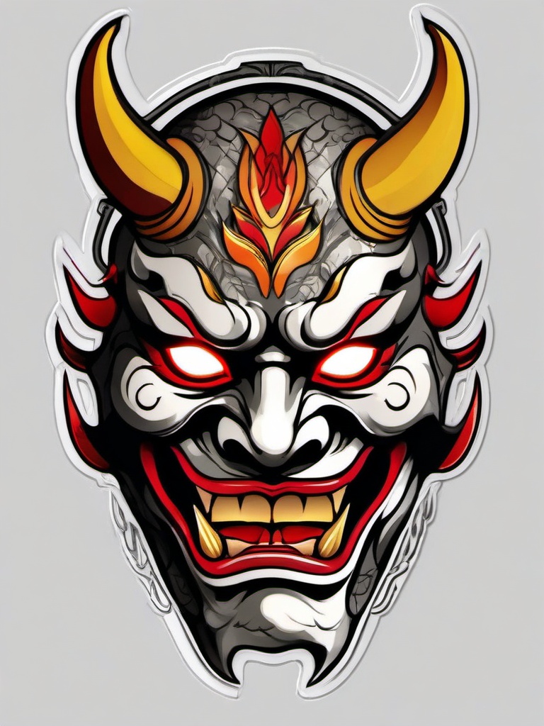 hannya mask flash  simple color tattoo,white background,minimal