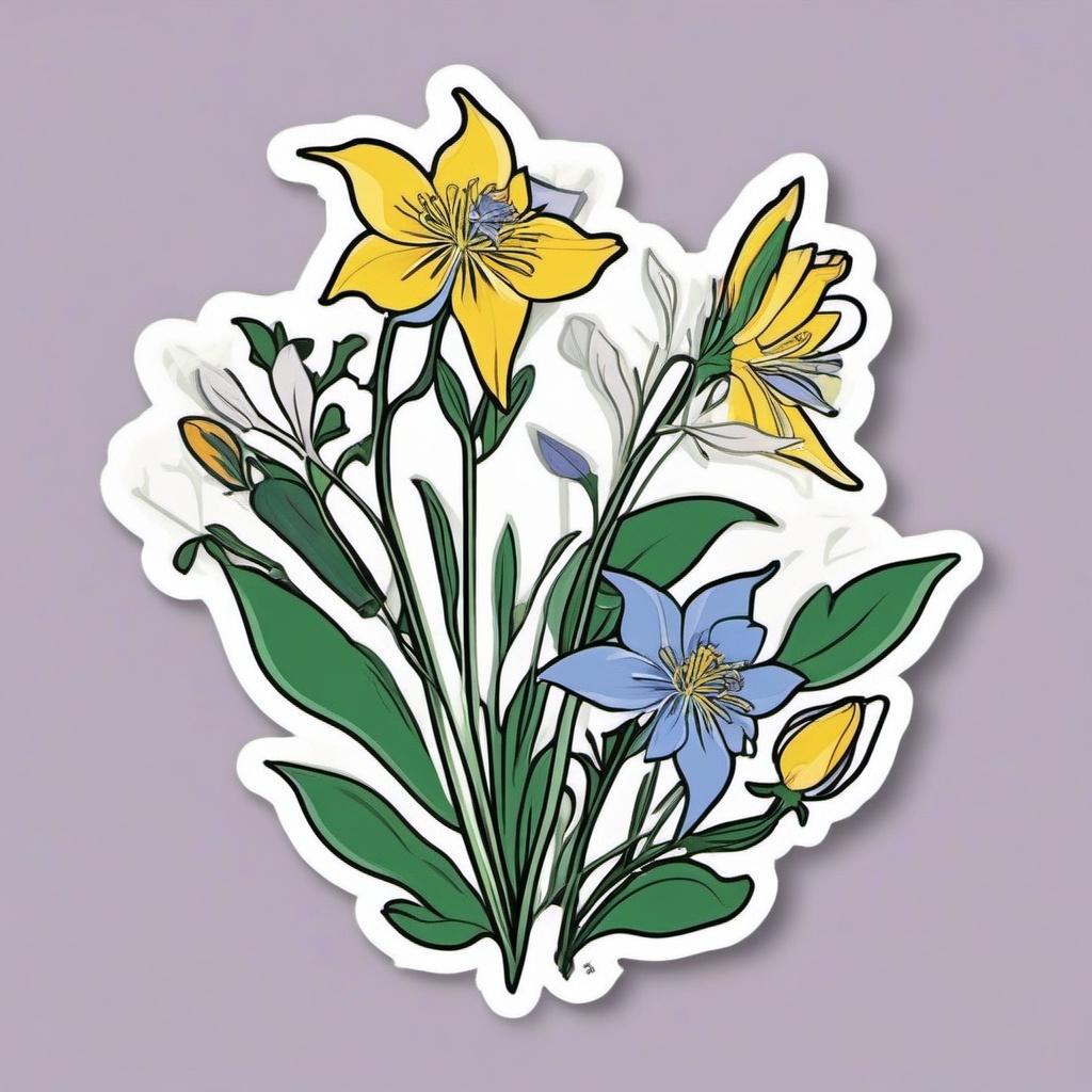 Columbine Sticker - Celebrate the unique and spurred blooms of columbines with this whimsical sticker, , sticker vector art, minimalist design