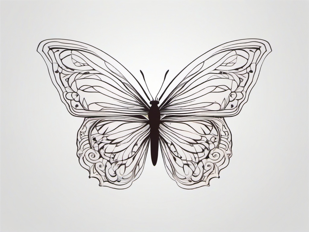 tattoo butterfly outline  simple color tattoo, minimal, white background