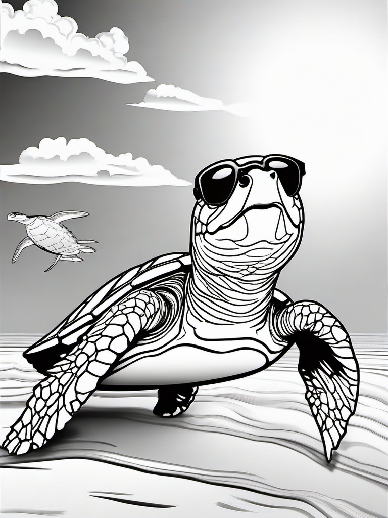 Turtle Coloring Pages - Turtle wearing sunglasses and relaxing at the beach  simple coloring pages