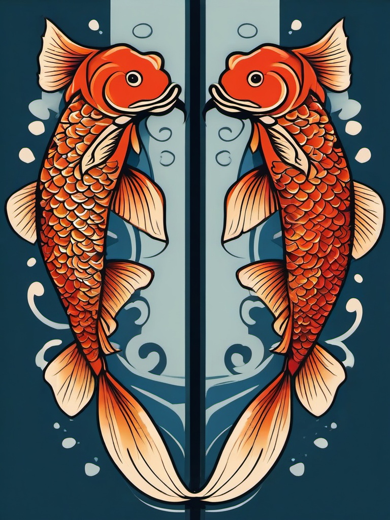 3 Koi Fish Tattoo-Bold and vibrant tattoo featuring three Koi fish, symbolizing balance, harmony, and perseverance.  simple color vector tattoo