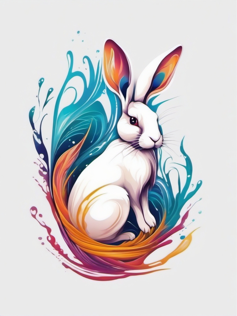 Abstract rabbit in water tattoo. Fluidity in the magical realm.  color tattoo, white background