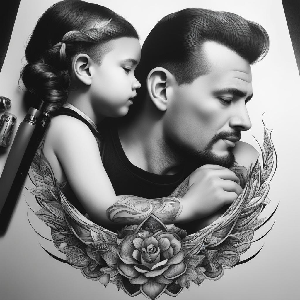 father and daughter tattoo black and white design 