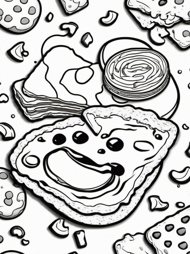 Food Coloring Pages - Chocolate chip cookie with a bite taken out  simple coloring pages