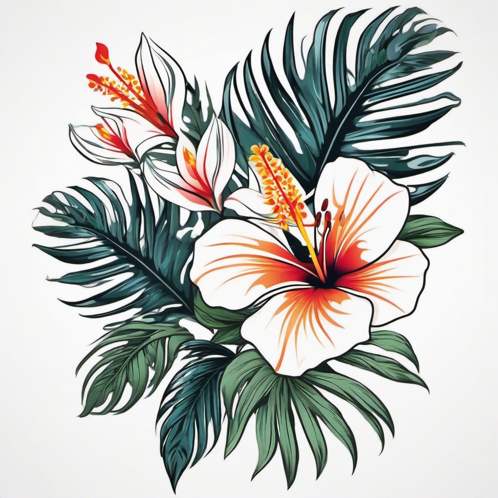 Hawaiian Tropical Flower Tattoos - Celebrate the vibrant allure of tropical flowers with a tattoo inspired by Hawaiian flora.  simple vector color tattoo,minmal,white background