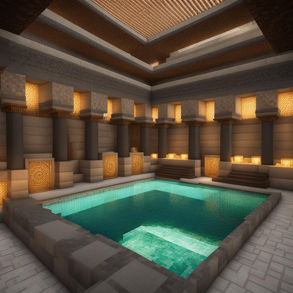 roman bathhouse with intricate mosaics - minecraft house design ideas 