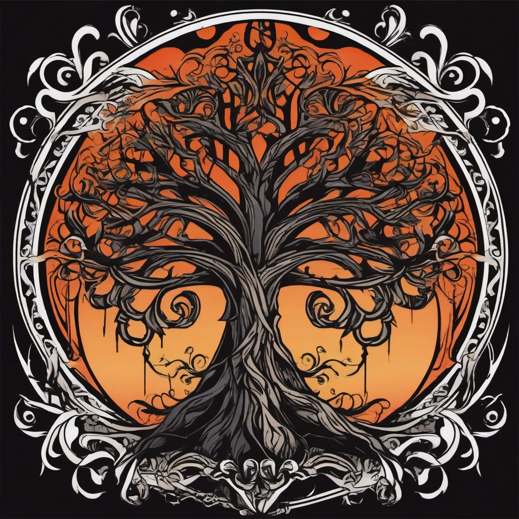gothic tree tattoo  simple vector color tattoo