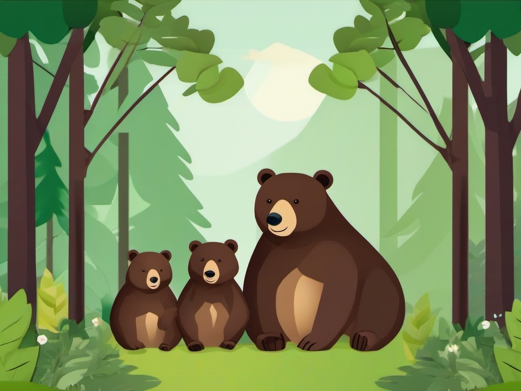 Bear clipart - bear family cuddling in the forest  