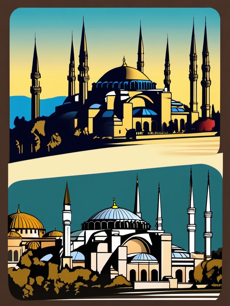 Istanbul clipart - Hagia Sophia and Blue Mosque in Turkey,  color clipart, vector art