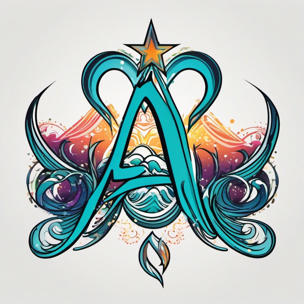 aquarius name tattoo  simple vector color tattoo