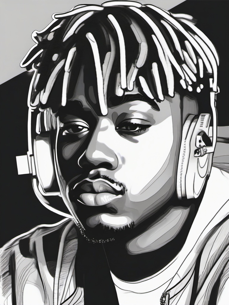 drawing of Juice Wrld in a relaxed pose  minimal rough sketch scribbles,doodles,black and white