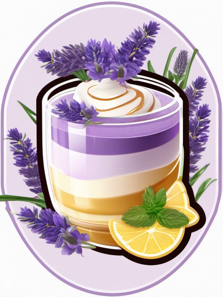 Lavender Honey Panna Cotta sticker- Elegant and fragrant panna cotta infused with lavender and drizzled with honey. A sophisticated and floral dessert., , color sticker vector art