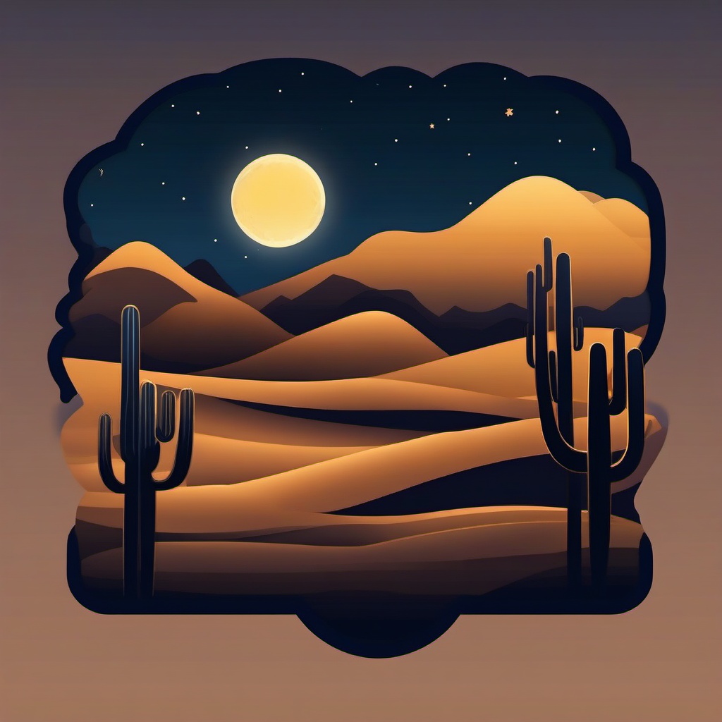 Moonlit Desert Dunes Emoji Sticker - Ethereal beauty in the midnight desert, , sticker vector art, minimalist design