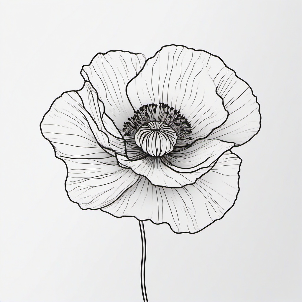 Poppy Flower Tattoo Outline,Beauty of clean lines in a carnation flower tattoo outline, a subtle and sophisticated choice.  simple color tattoo,minimal vector art,white background