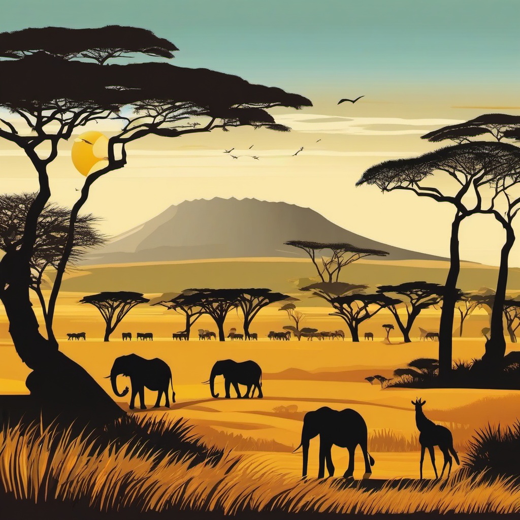 The Serengeti clipart - Vast savanna in Tanzania, East Africa, ,color clipart vector style