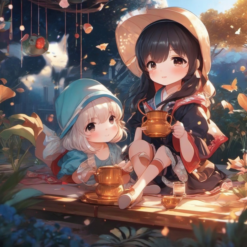 Anime Cute Wallpaper - Adorable Anime Characters in Playful Scene  intricate patterns, splash art, wallpaper art