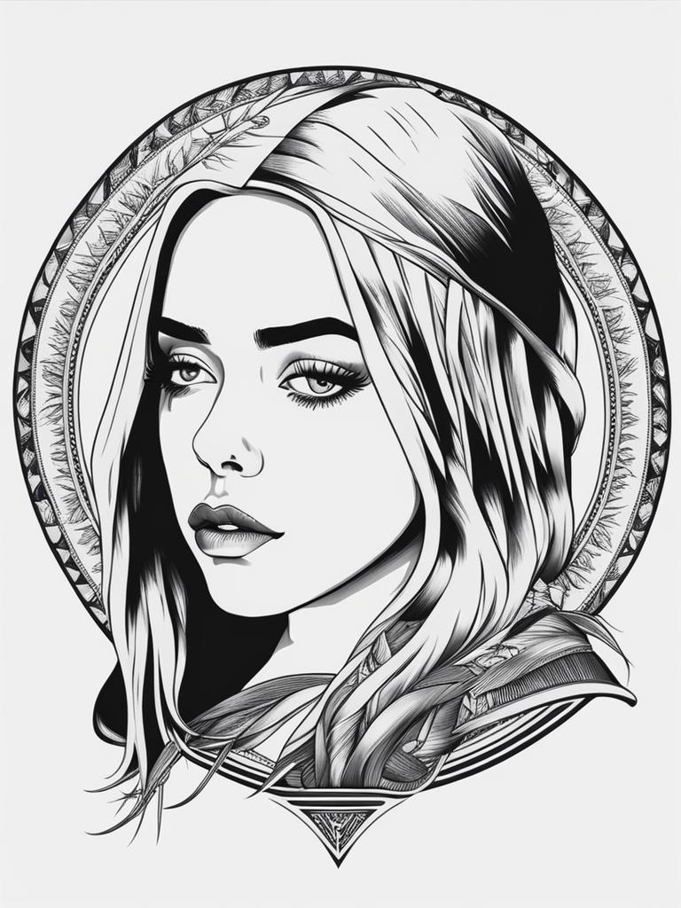 billie eilish tattoo black and white design 