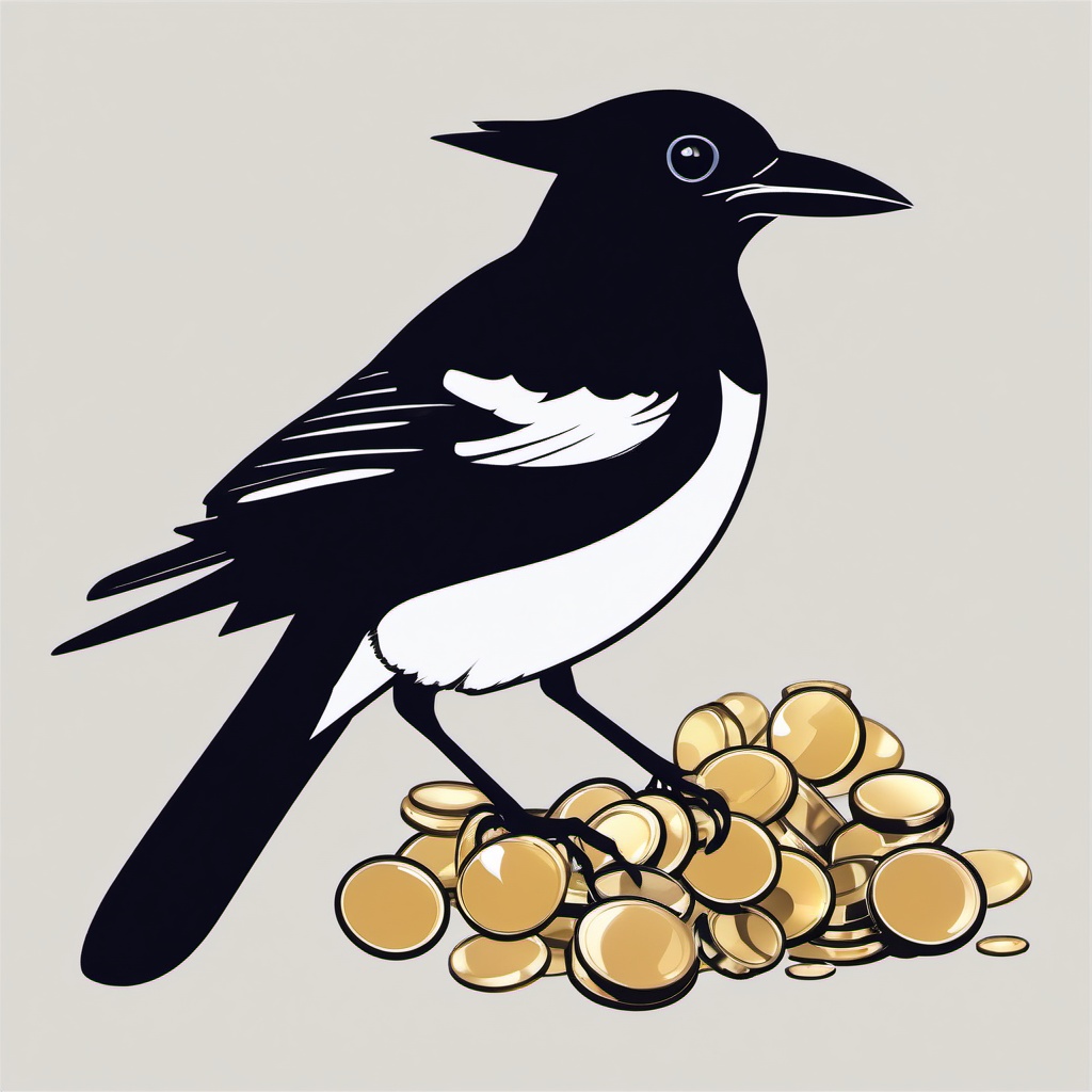 Magpie Clipart - Magpie collecting shiny trinkets for its nest , minimal, 2d