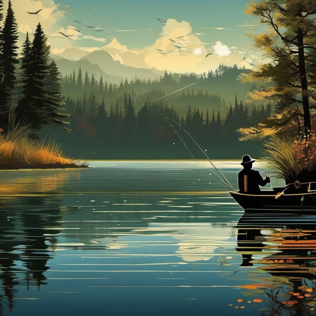 Fishing Wallpaper - Peaceful Fishing at the Lake  intricate patterns, splash art, wallpaper art