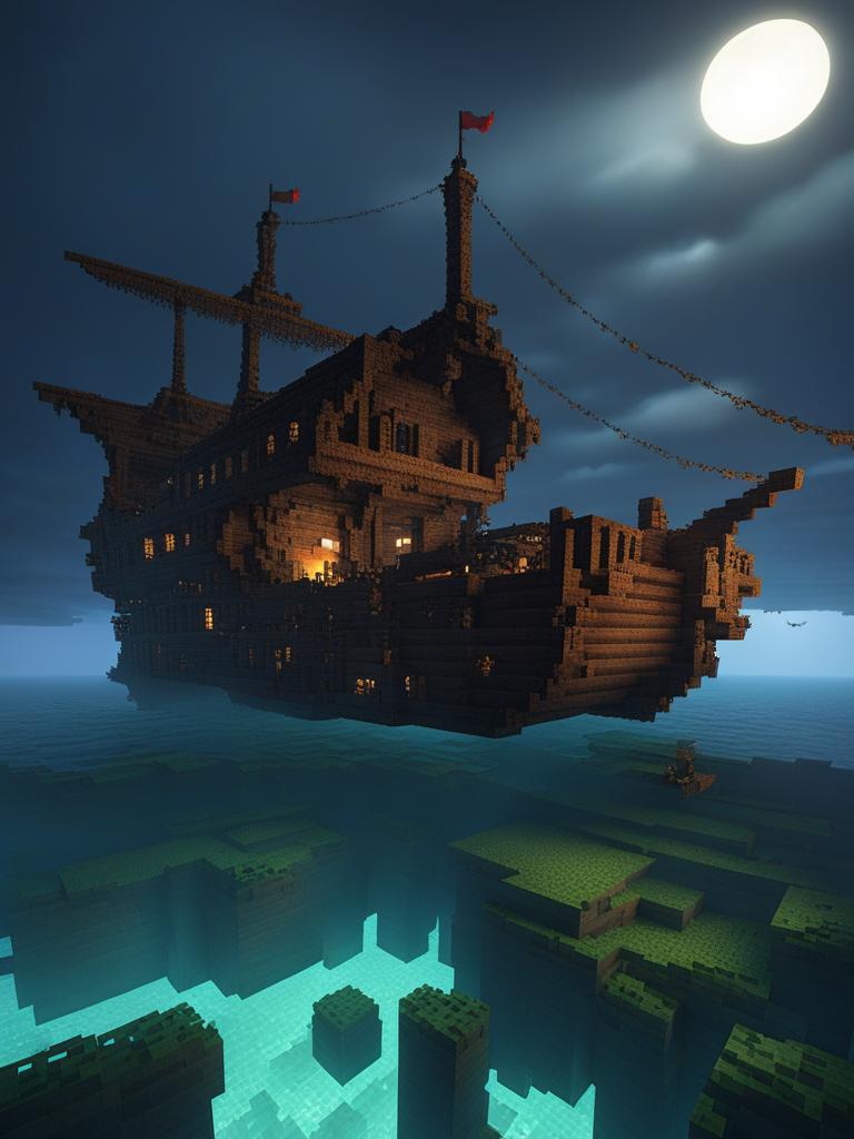 spooky haunted shipwreck under a stormy sea - minecraft house design ideas 