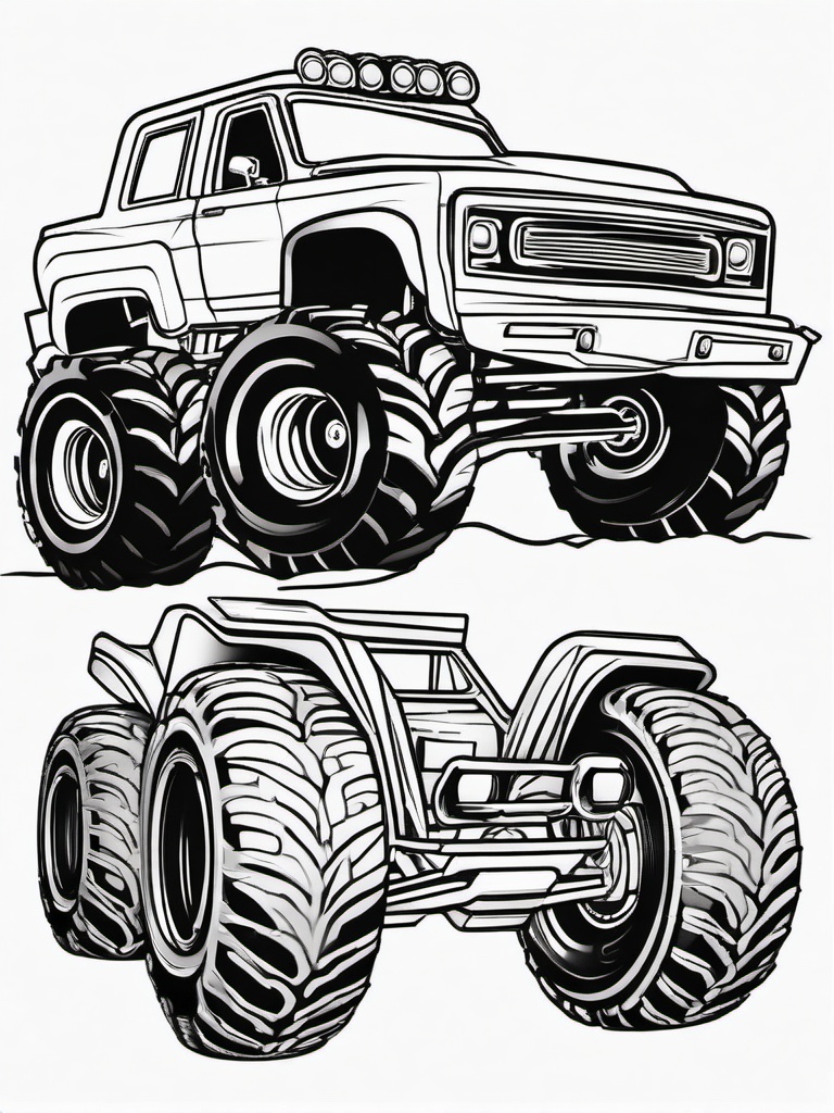 Monster Truck Coloring Pages - Big Wheels for Off-Road Fun  minimal black outline printable sheet, coloring page