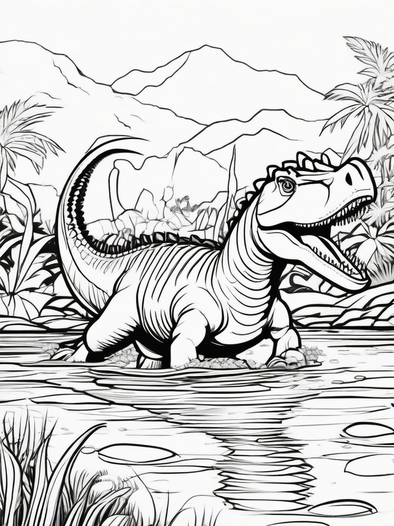 Dinosaur Coloring Pages - Spinosaurus Swimming  simple coloring pages