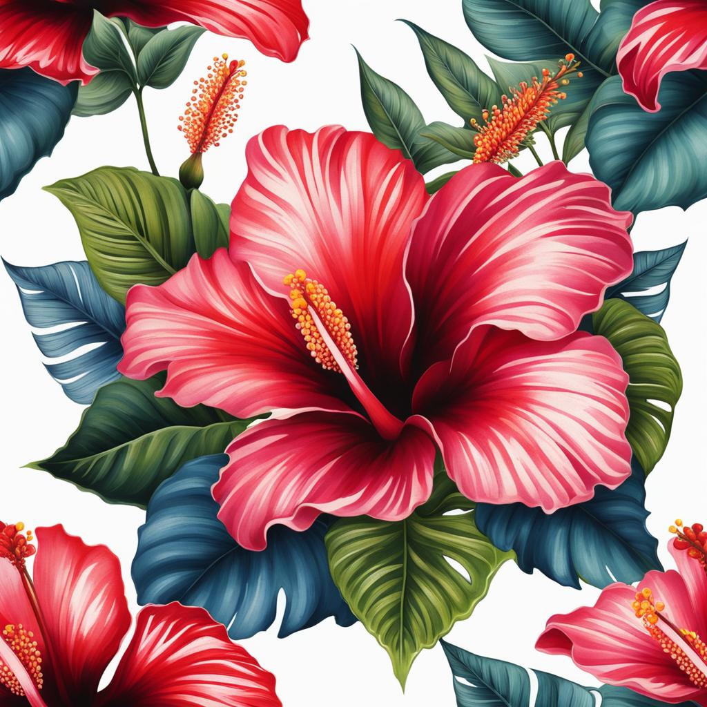 Hibiscus flower tattoo, Tattoos featuring the striking and tropical hibiscus flower.  vivid colors, white background, tattoo design