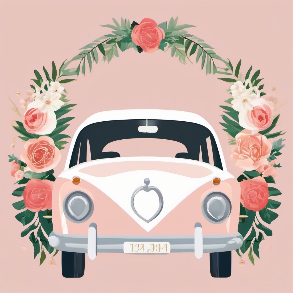 Wedding Car clipart - Decorated wedding car for the newlyweds, ,vector color clipart,minimal